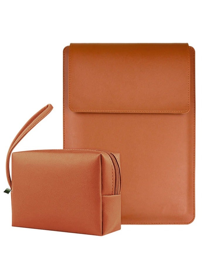 Joyelink 13-14 Inch Laptop Sleeve Case Leather Bag Compatible with MacBook Air 13.3''/13.6'' M1 M2/MacBook Pro 13 2022-2016/Dell XPS 13/Surface Pro X/8/7 /6/5/Surface Laptop 13.5 Inch, Brown