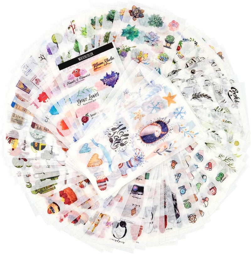 72 Sheets Scrapbooking Stickers Washi Paper Stickers Decoration Sticker Planner Stickers 12 Themes Assorted for Diary Album Journals DIY Arts and Crafts Leisure Life
