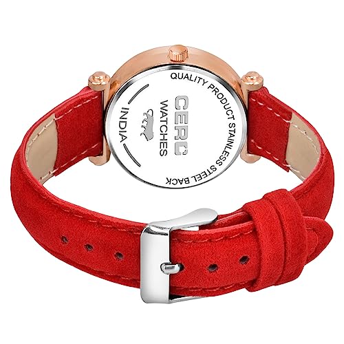 CERO Analogue New Flower Butterfly Print Dial Lathers Strap Girls and Womans Watches (Red) - Image 4