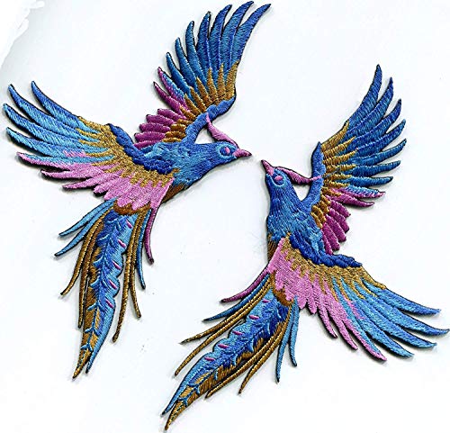 TKPatch Phoenix phenix birds azure blue pink gold embroidered appliques iron-on patches pair S-1338 - Image 5