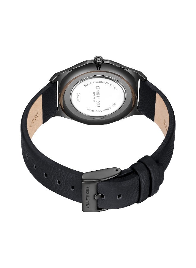 Kenneth Cole New York ساعة أنالوج للرجال بقرص أسود وحزام جلد أسود بتصميم كلاسيكي حديث - 41 مم - Image 3