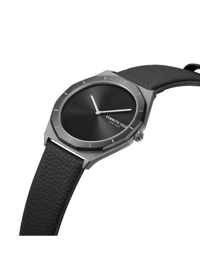 Kenneth Cole New York ساعة أنالوج للرجال بقرص أسود وحزام جلد أسود بتصميم كلاسيكي حديث - 41 مم - Image 2