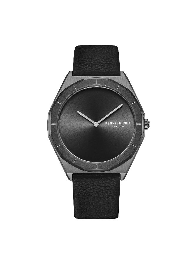 Kenneth Cole New York ساعة أنالوج للرجال بقرص أسود وحزام جلد أسود بتصميم كلاسيكي حديث - 41 مم - Image 1