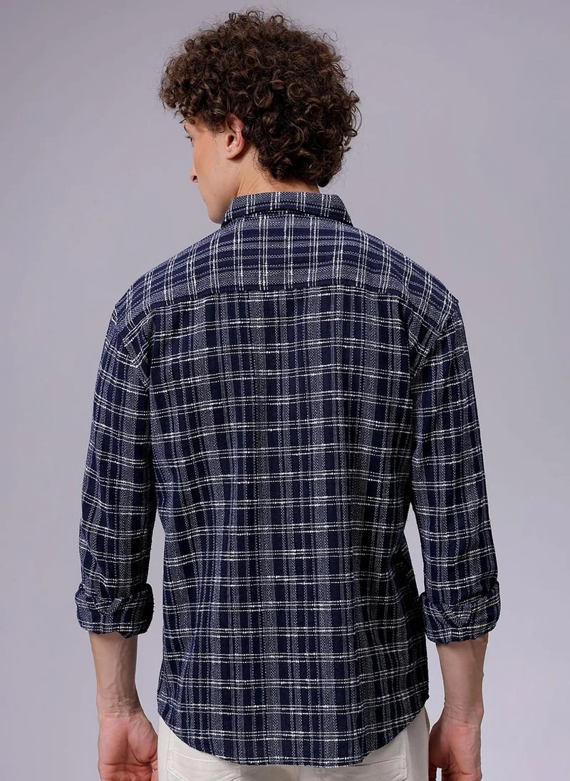 The Indian Garage Co Men Relaxed Fit Checkered Full Sleeves Cutaway Collar Double Flap Pocket Resort Wear Shirt