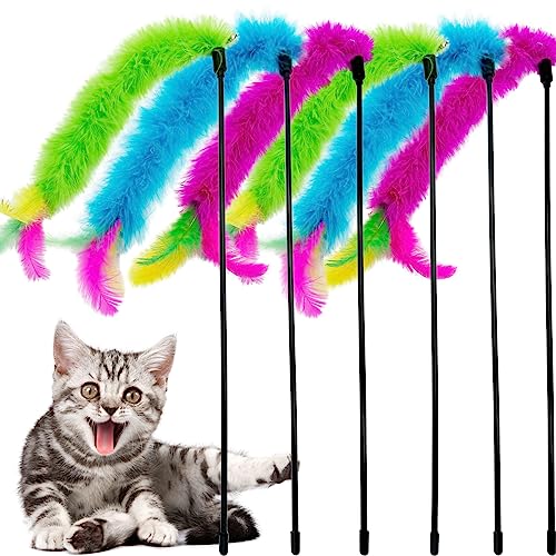 CATENEED Cat Wand Feather Toys, 6 Pieces Interactive Cat Feathers Teaser Toy for Indoor Cats Play - Image 1