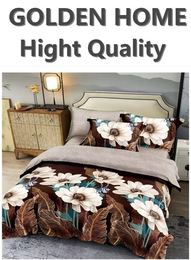 GOLDEN HOME Sateen Weave King Size Duvet Cover Set: 1 Silky Duvet Cover + 4 Pillow Covers + 1 Deep Pocket Fitted Sheet