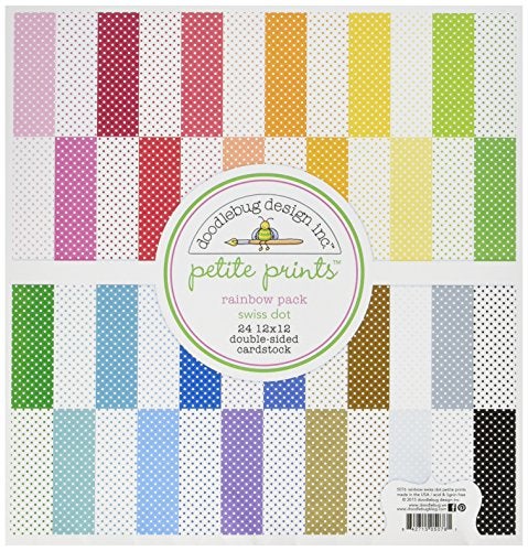 Doodlebug 5076 Petite Swiss Dot Cardstock 24 Pack 12 x 12 Rainbow Assorted