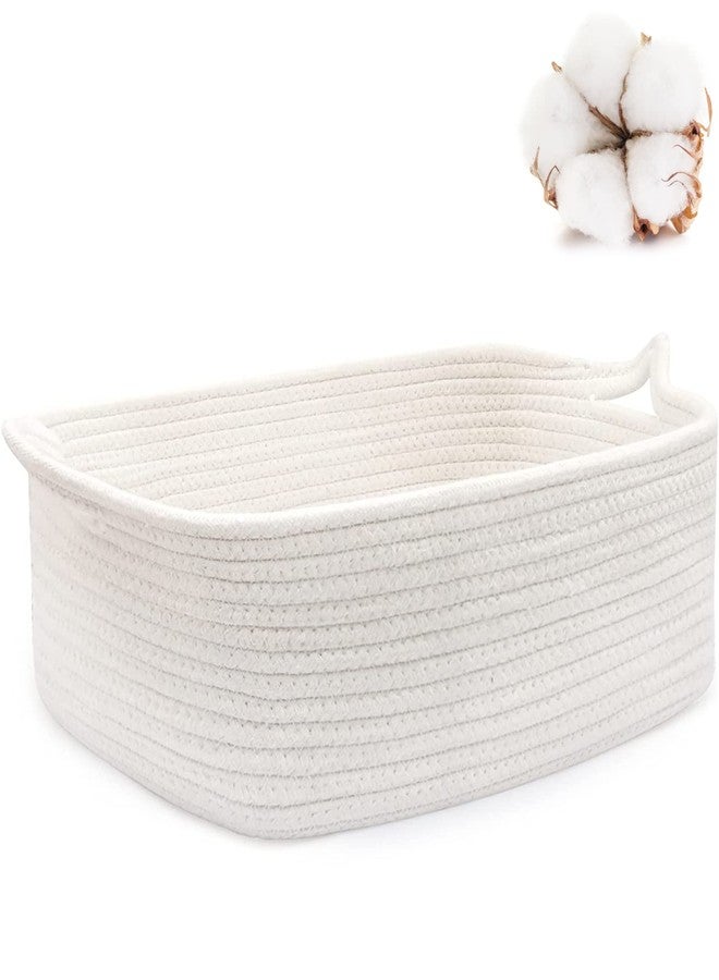 ABenkle Small Storage Basket with Handles, Cotton Rope Woven Dog Cat Toy Bin, Decorative Shelves Closet Organizing for Nursery Laundry Bedroom, 14.2''x 11''x 5.1'' - Image 1