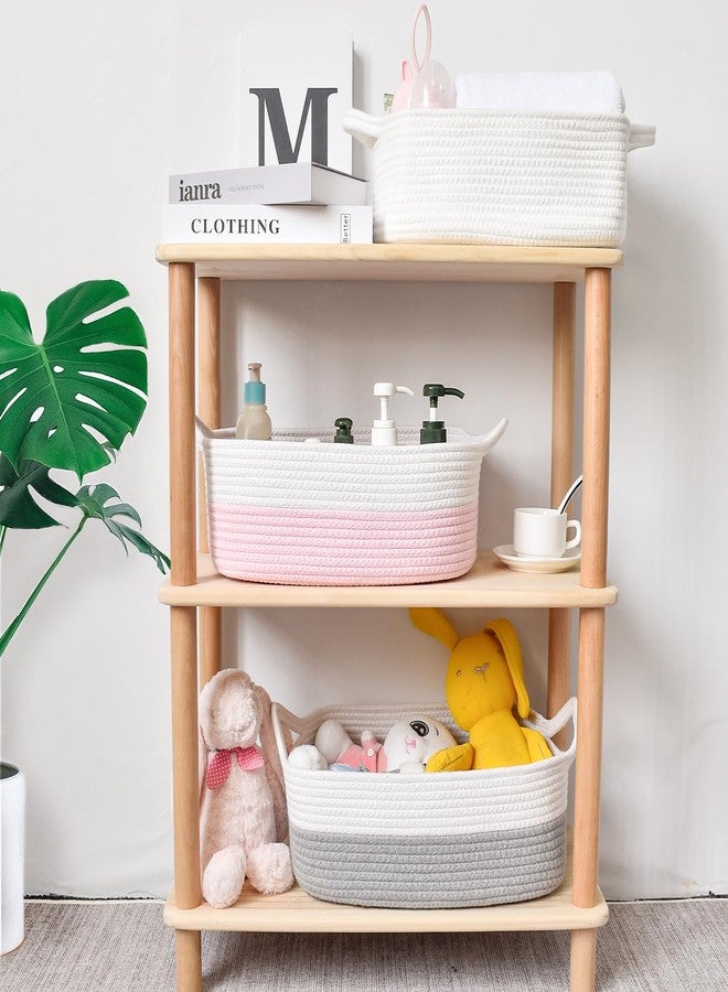 ABenkle Small Storage Basket with Handles, Cotton Rope Woven Dog Cat Toy Bin, Decorative Shelves Closet Organizing for Nursery Laundry Bedroom, 14.2''x 11''x 5.1'' - Image 3