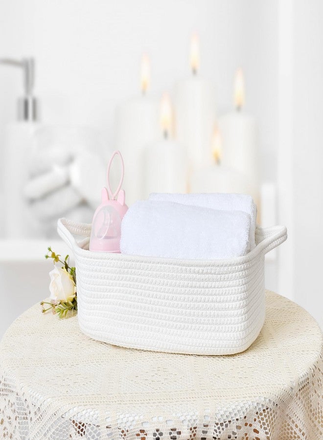 ABenkle Small Storage Basket with Handles, Cotton Rope Woven Dog Cat Toy Bin, Decorative Shelves Closet Organizing for Nursery Laundry Bedroom, 14.2''x 11''x 5.1'' - Image 5