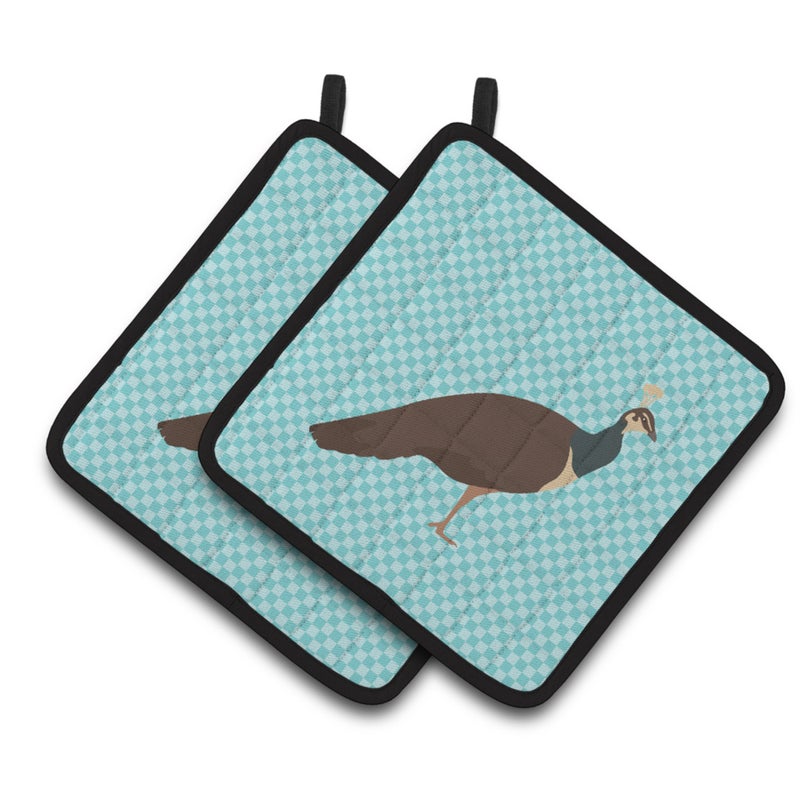 Caroline's Treasures ""Caroline's Treasures Indian Peahen Peafowl Blue Check Decorated Pot Holder  7.5"""" x 7.5"""""" 