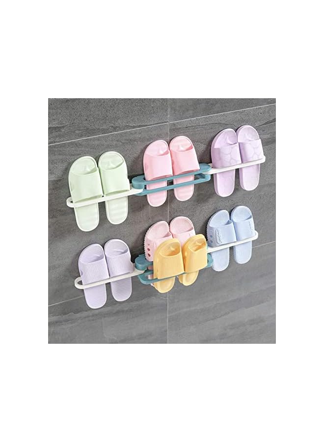 Raxoom Bathroom Slippers Rack Wall Mounted Shoe 4in1Organizer Rack Folding Slippers Holder Shoes Hanger Punch-Free Storage Towel Racks (Blue) - Image 3
