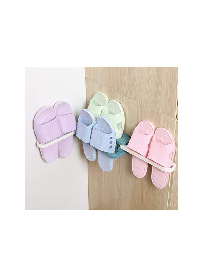 Raxoom Bathroom Slippers Rack Wall Mounted Shoe 4in1Organizer Rack Folding Slippers Holder Shoes Hanger Punch-Free Storage Towel Racks (Blue) - Image 4