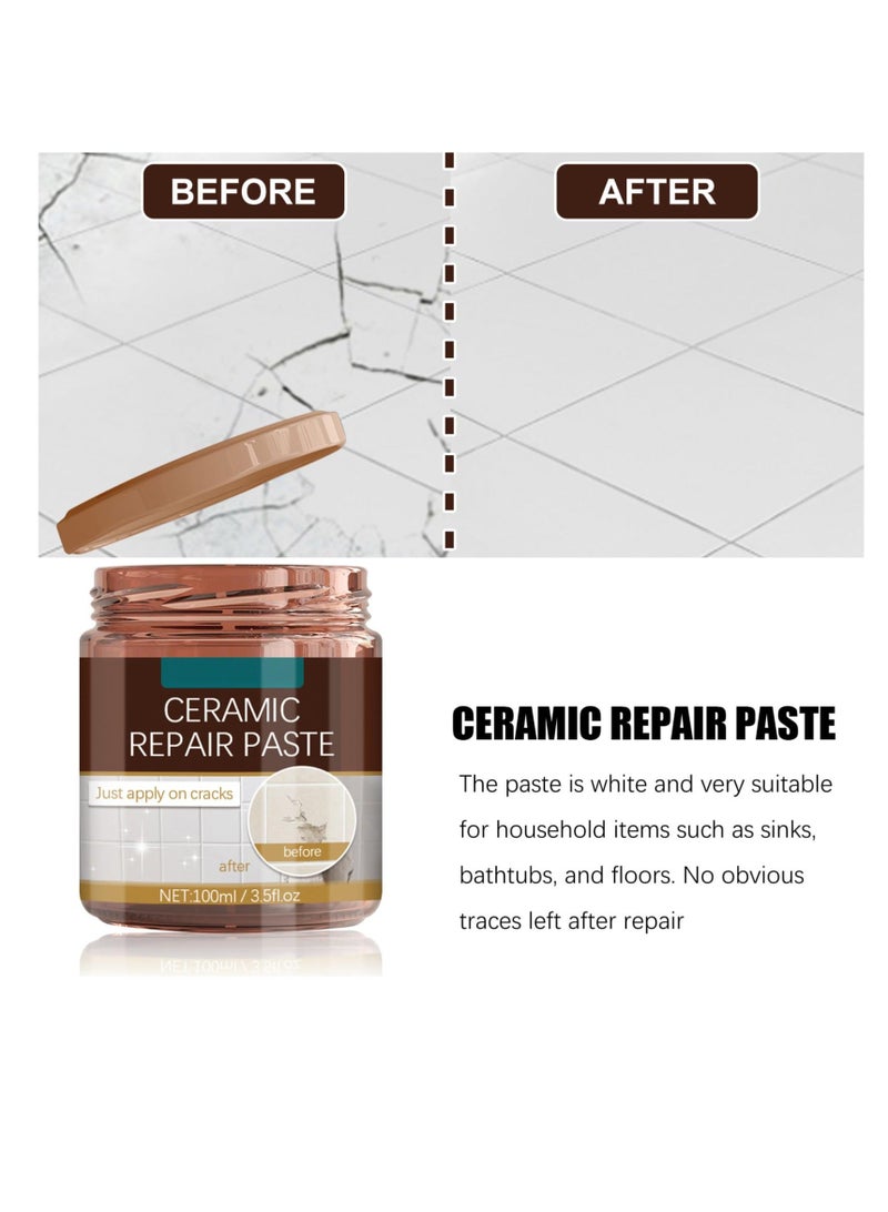 Ceramic Tile Repair Paste, 100ml Porcelain Repair Kit, Bathtub Repair Paste, Enamel Fiberglass Porcelain Acrylic Repair Cream, Tile Tub Sink and Shower Repair Paste for Scratches Holes Cracks - Image 3