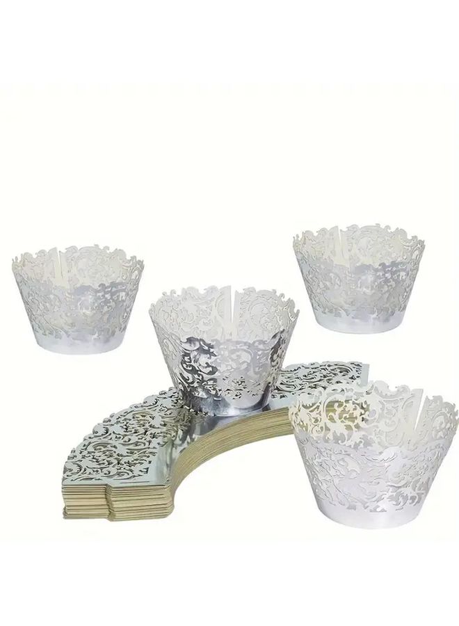 100pcs Elegant Floral Lace Cupcake Liners Blue And Bright Blue Laser Cut Food Safe Reusable - Image 5