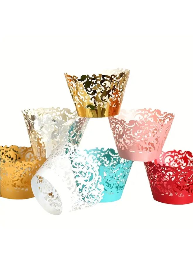 100pcs Elegant Floral Lace Cupcake Liners Blue And Bright Blue Laser Cut Food Safe Reusable - Image 1