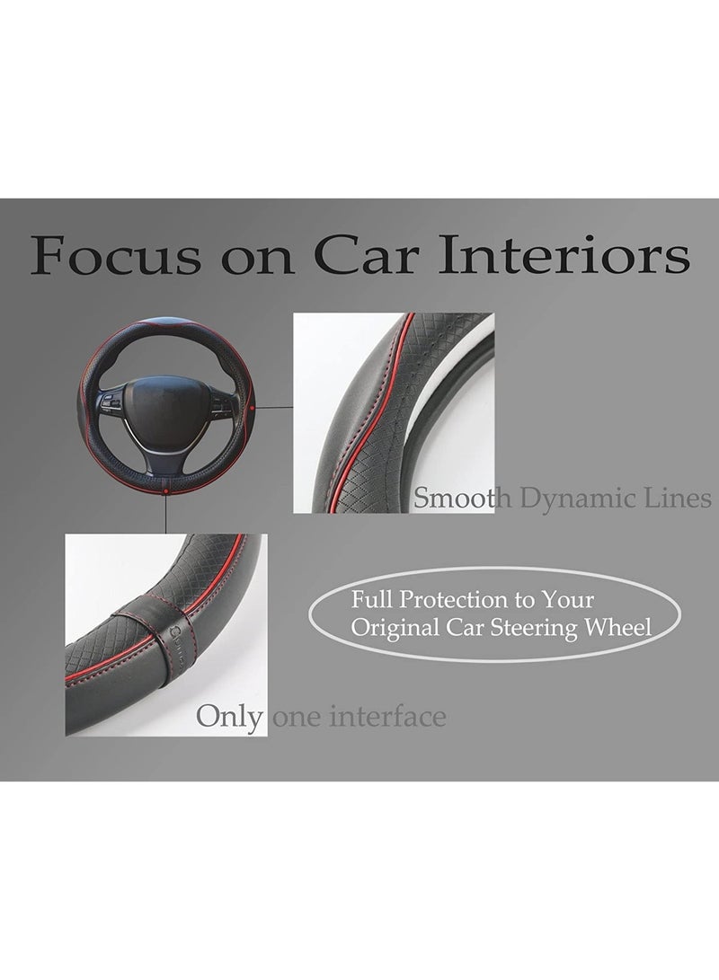 Anti-slip steering wheel cover, safe, soft, good, clear, transparent, full contour, sporty style (black with red stripe) - Image 3