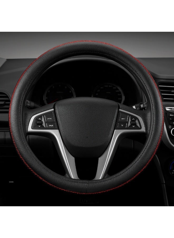 Anti-slip steering wheel cover, safe, soft, good, clear, transparent, full contour, sporty style (black with red stripe) - Image 1