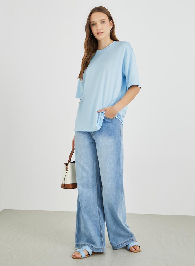 Take Two Solid Oversized Round Neck T-Shirt - Image 2