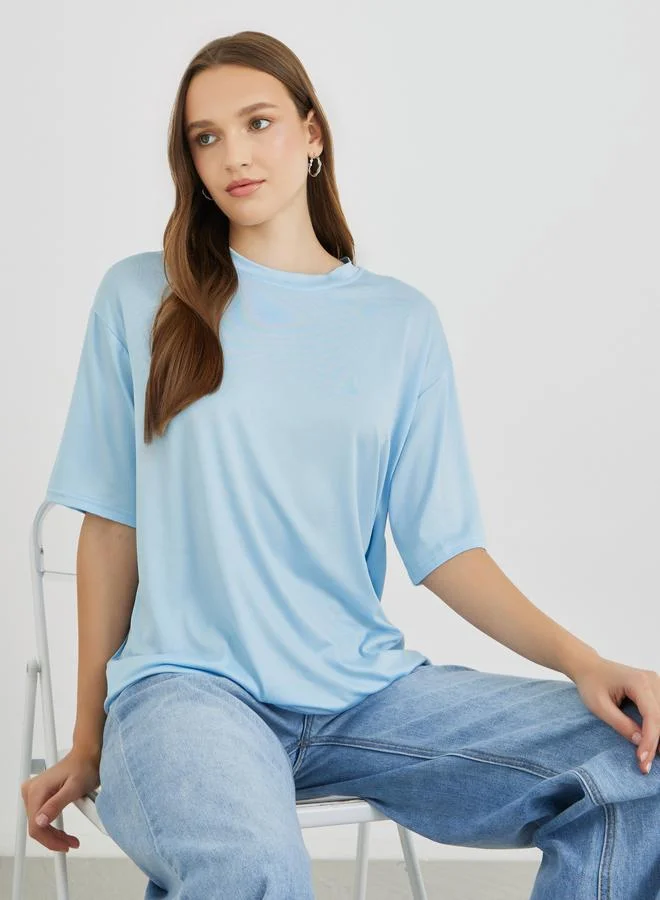 تايك تو Take Two Solid Oversized Round Neck T-Shirt