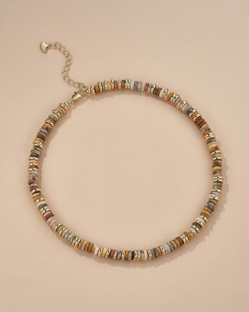 SNGIA 18K gold plated Colored Natural Gemstone Quartz Crystal Bead Stone Healing FULLY ADJUSTABLE Statement Necklace Choker for Women by SNGIA, Colorful Rainbow Beaded Strand Tennis Trendy Bohemian Preppy - Image 3