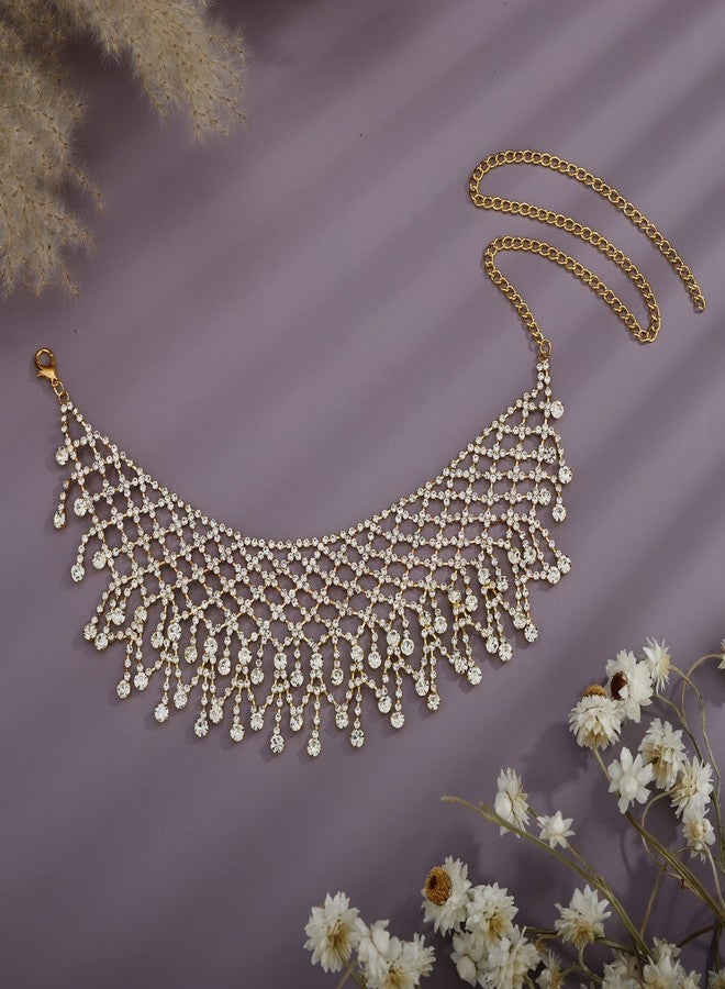 يرتير قلادة YERTTER Dainity المرصعة بالكامل بأحجار الراين، ذات سلسلة سميكة، مزينة بشرابة كريستالية، قابلة للتعديل، مناسبة للحفلات الموسيقية والبار. للنساء - Image 2