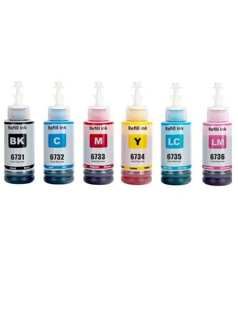 حبر ابسون Epson Ink 673 (مجموعة - 6 قطع) متوافق مع طابعات Epson EcoTank L800 L805 L810 L850 L1800 (أسود، سماوي، أرجواني، أصفر، أرجواني فاتح سماوي فاتح) - Image 1