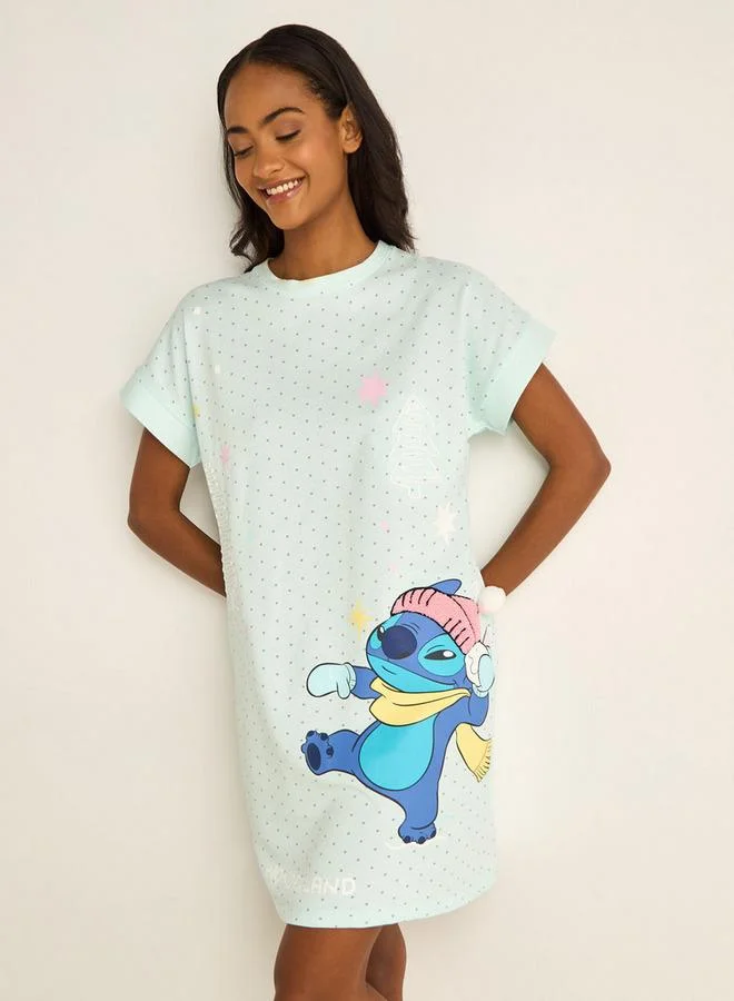 سبلاش فيڤ قميص نوم قطني بطبعة غرز ورقبة دائرية