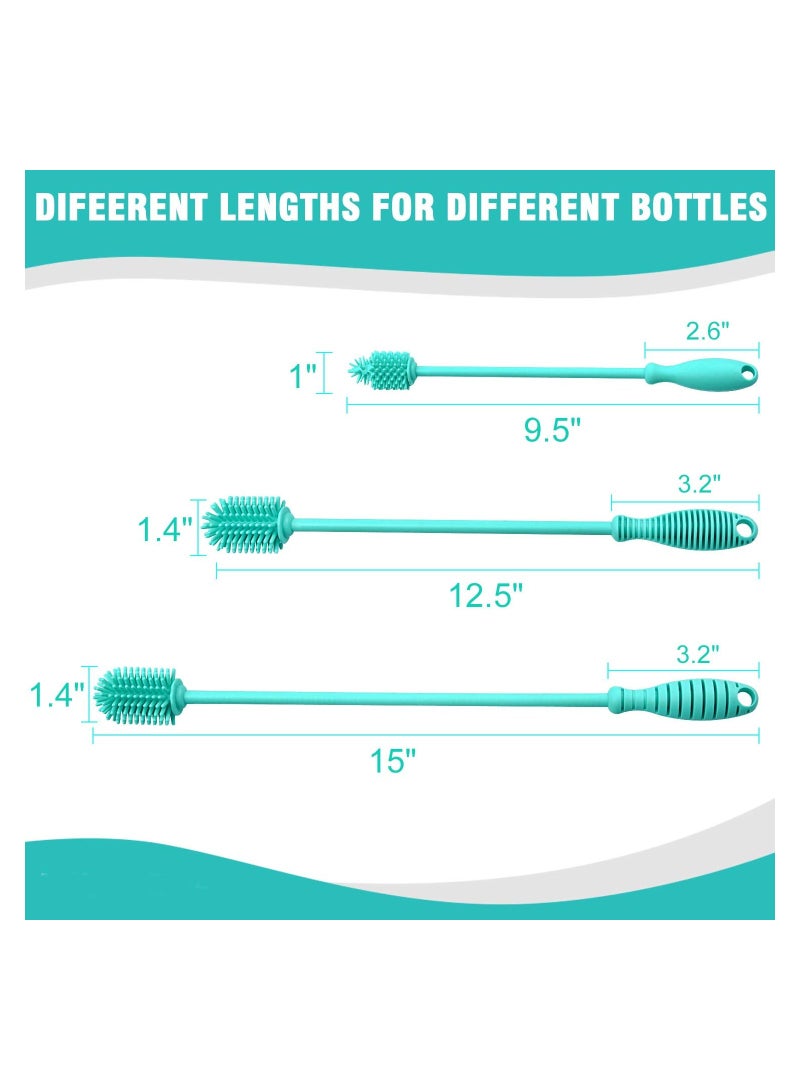 Excefore Silicone Bottle Brush Cleaner, 3 Pcs Long Handle Bottle Cleaning Brushes for Narrow Neck Containers, Water Bottles, Thermos, Hydro Flasks, Coffee Mugs, Baby Bottles (Blue)  - Image 2