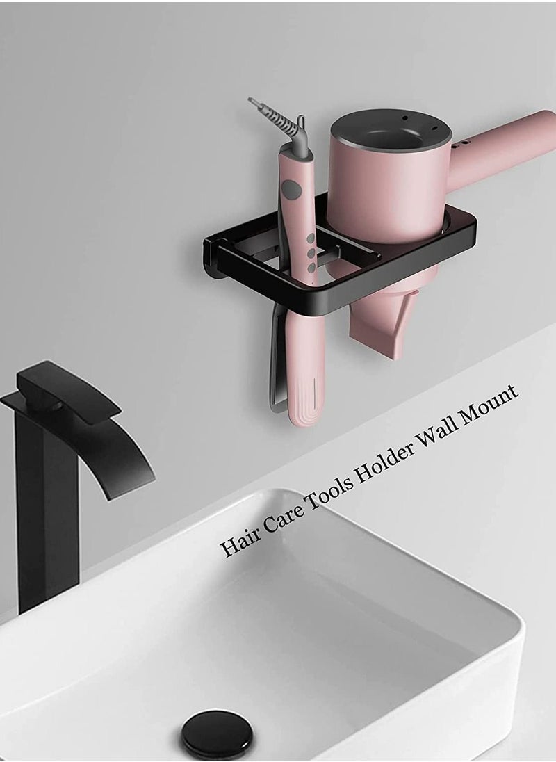 SYOSI - Hair Dryer Holder Blow Dryer Holder Compatible with Flat Iron Holder Wall Mount for Hair Tool Storage Organizer Straightener Holder Rack Build in Cable Management Slot (Black) - Image 1