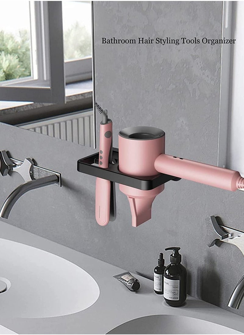 SYOSI - Hair Dryer Holder Blow Dryer Holder Compatible with Flat Iron Holder Wall Mount for Hair Tool Storage Organizer Straightener Holder Rack Build in Cable Management Slot (Black) - Image 1