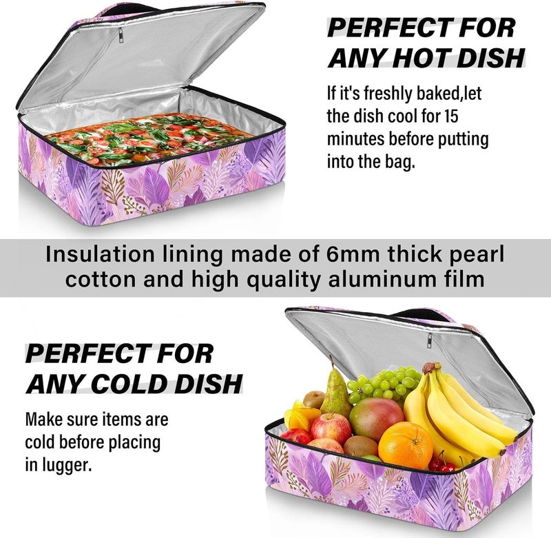 ElliTarr Casserole Carrier Insulated Casserole Dish Carrier Thermal Food Warmer Bag Lasagna Holder Lugger Tote Potluck Containers for Travel Picnic Party Boho Pink Leaf - Image 5