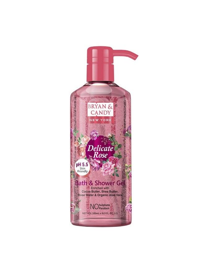 BRYAN & CANDY Delicate Rose Bath And Shower Gel Enriched With Cocoa Butter Shea Butter Rose Water Organic Aloe Vera Skin Friendly Ph 5.5 All Skin Types 500 Ml (Pack Of 1)  - Image 2