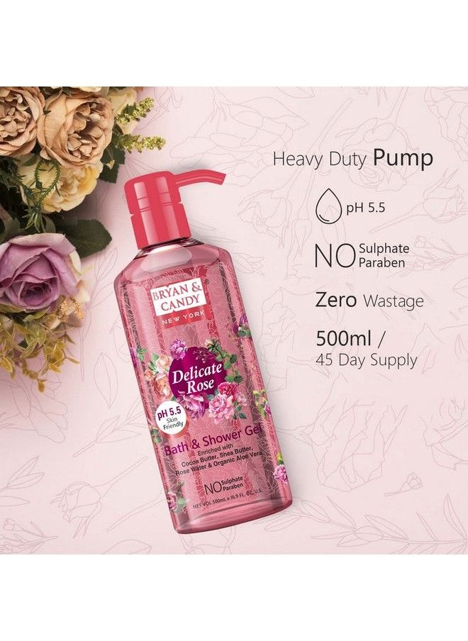 BRYAN & CANDY Delicate Rose Bath And Shower Gel Enriched With Cocoa Butter Shea Butter Rose Water Organic Aloe Vera Skin Friendly Ph 5.5 All Skin Types 500 Ml (Pack Of 1)  - Image 4
