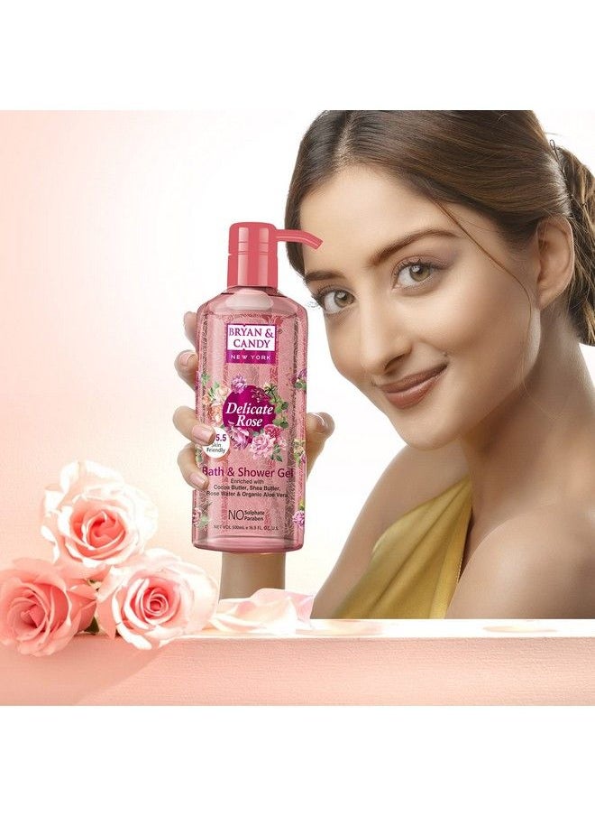 BRYAN & CANDY Delicate Rose Bath And Shower Gel Enriched With Cocoa Butter Shea Butter Rose Water Organic Aloe Vera Skin Friendly Ph 5.5 All Skin Types 500 Ml (Pack Of 1)  - Image 3