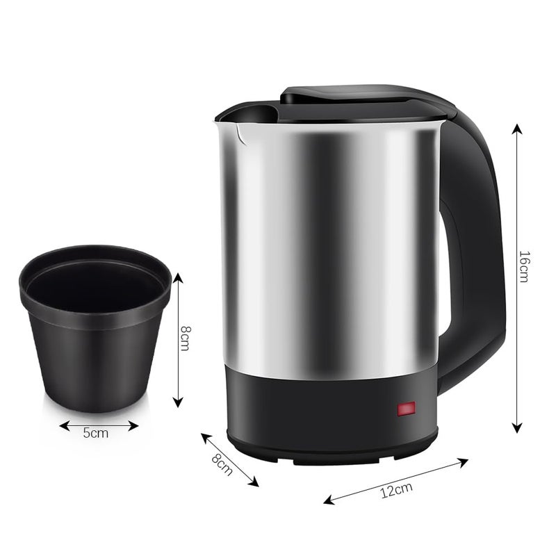 Derovan 0.5L Portable Electric Travel Kettle – 1000W Stainless Steel Interior, Auto Shut-Off & Boil-Dry Protection – Compact Travel Teapot for Tea, Coffee, Noodles (Black/Silver) - Image 3