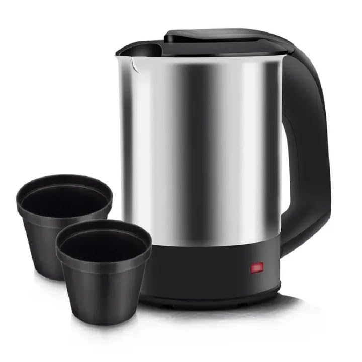 Derovan 0.5L Portable Electric Travel Kettle – 1000W Stainless Steel Interior, Auto Shut-Off & Boil-Dry Protection – Compact Travel Teapot for Tea, Coffee, Noodles (Black/Silver) - Image 1