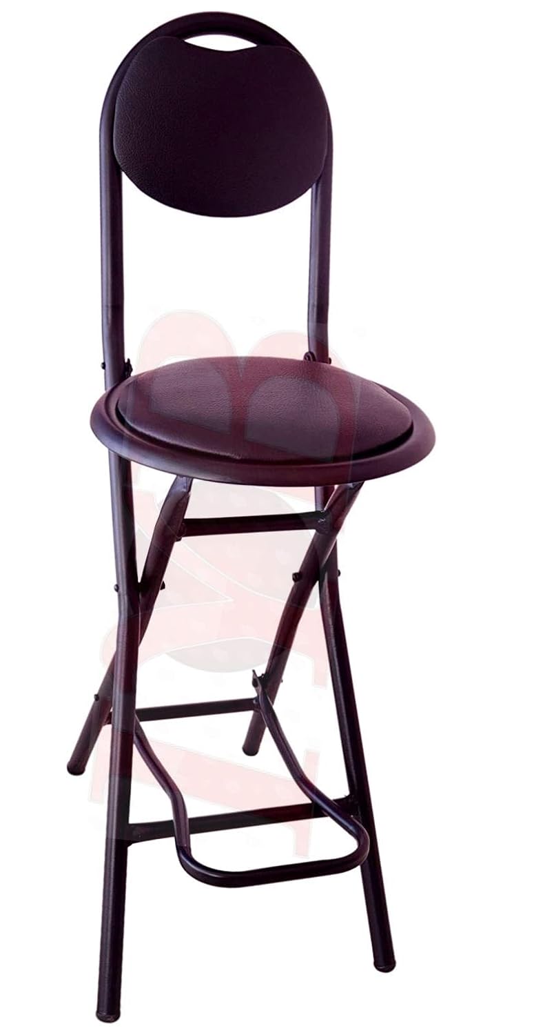 IYB IYB24inch Seating Height Strong Heavy Duty Folding Stool Chair with Foot Rest Higher Height for Kitchen Showroom Office Breakfast Padded Black 1P 