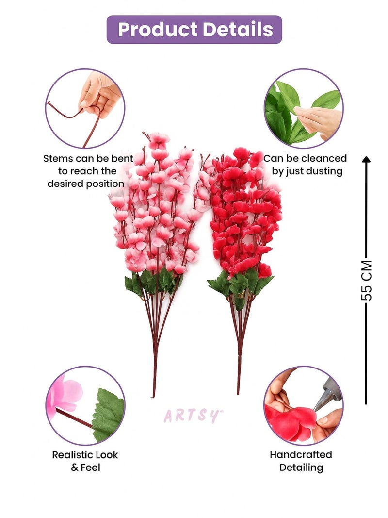 ARTSY® Artificial Flowers Bunch for Decoration Cherry Blossom, Ideal for vase, Home, Office Decor, Gifts, Craft, Artificial Plants for Decoration, Without vase, Pink Maroon, Combo, 2 Pieces - Image 5