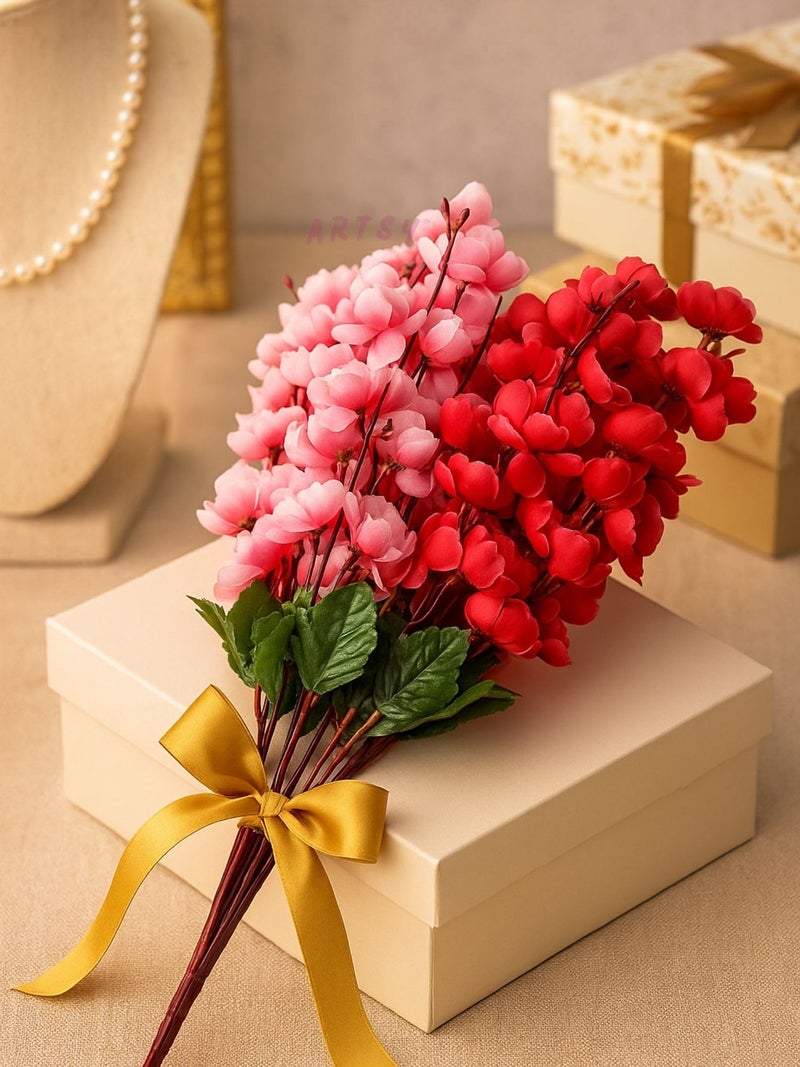 ARTSY® Artificial Flowers Bunch for Decoration Cherry Blossom, Ideal for vase, Home, Office Decor, Gifts, Craft, Artificial Plants for Decoration, Without vase, Pink Maroon, Combo, 2 Pieces - Image 3