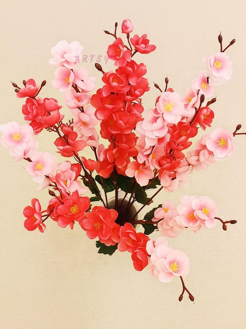 ARTSY® Artificial Flowers Bunch for Decoration Cherry Blossom, Ideal for vase, Home, Office Decor, Gifts, Craft, Artificial Plants for Decoration, Without vase, Pink Maroon, Combo, 2 Pieces - Image 2