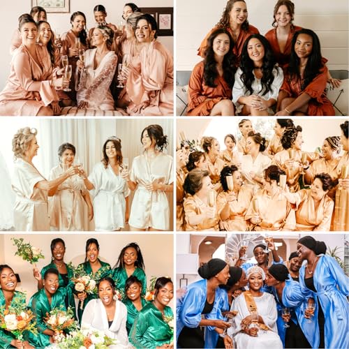 North Bund Women's Kimono Bride Bridesmaid Robes with Rhinestones Short Satin Bathrobes Wedding Party Getting Ready Day Bride White - Image 5