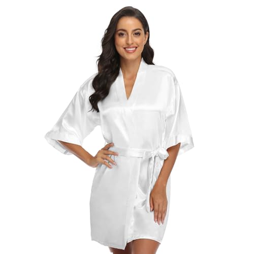 North Bund Women's Kimono Bride Bridesmaid Robes with Rhinestones Short Satin Bathrobes Wedding Party Getting Ready Day Bride White - Image 3