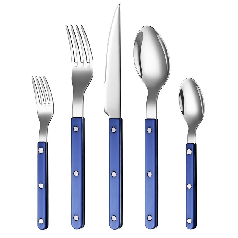 Khen Cutlery Set of 20, 18/8 Stainless Steel Flatware, Modern Silverware for Home, Kitchen, Dining & Table Setting for 4 â€“ Stainless Steel, Dishwasher Safe, Lightweight & Ergonomic Design Gift - Blue - Image 1