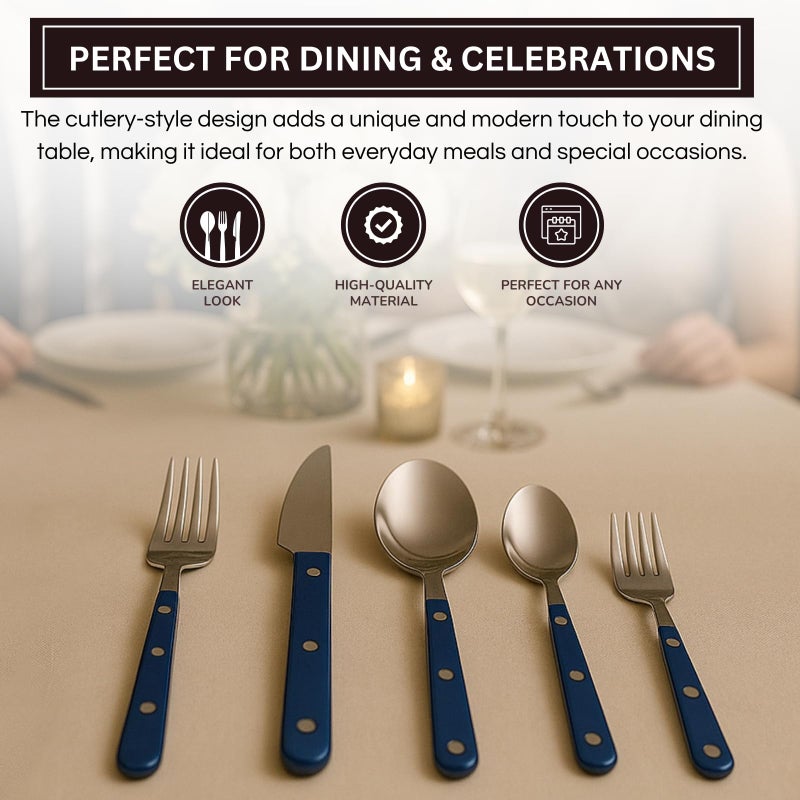 Khen Cutlery Set of 20, 18/8 Stainless Steel Flatware, Modern Silverware for Home, Kitchen, Dining & Table Setting for 4 â€“ Stainless Steel, Dishwasher Safe, Lightweight & Ergonomic Design Gift - Blue - Image 4
