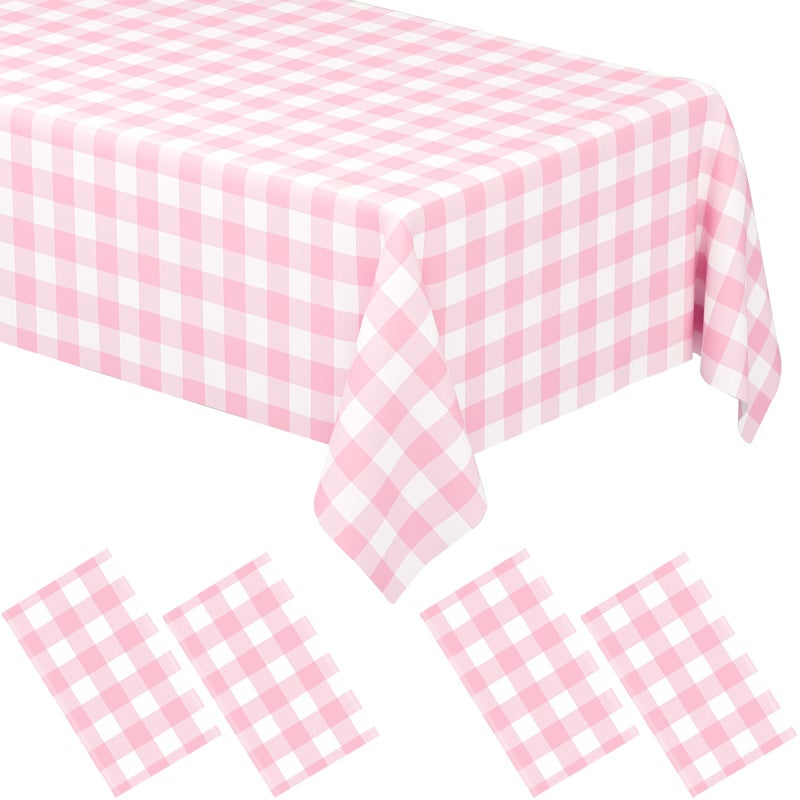 WNINK 4 Pack Pink Gingham Tablecloth Rectangular Pink and White Checkered Tablecloths Disposable Plastic Pink Plaid Table Cover for Parties Outdoor Picnic Birthday Wedding Camping 54 108 Inch - Image 2