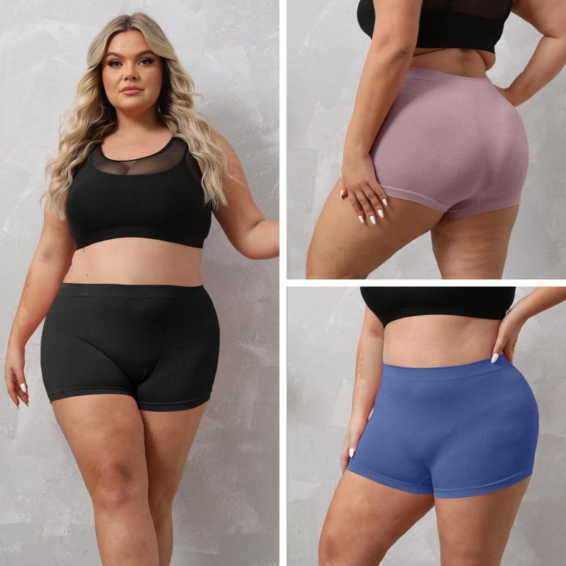 R RUXIA Women's Boyshort Panties Plus Size Boyshorts Underwear for Women Stretch Boxer Briefs 5 Pack - Image 3