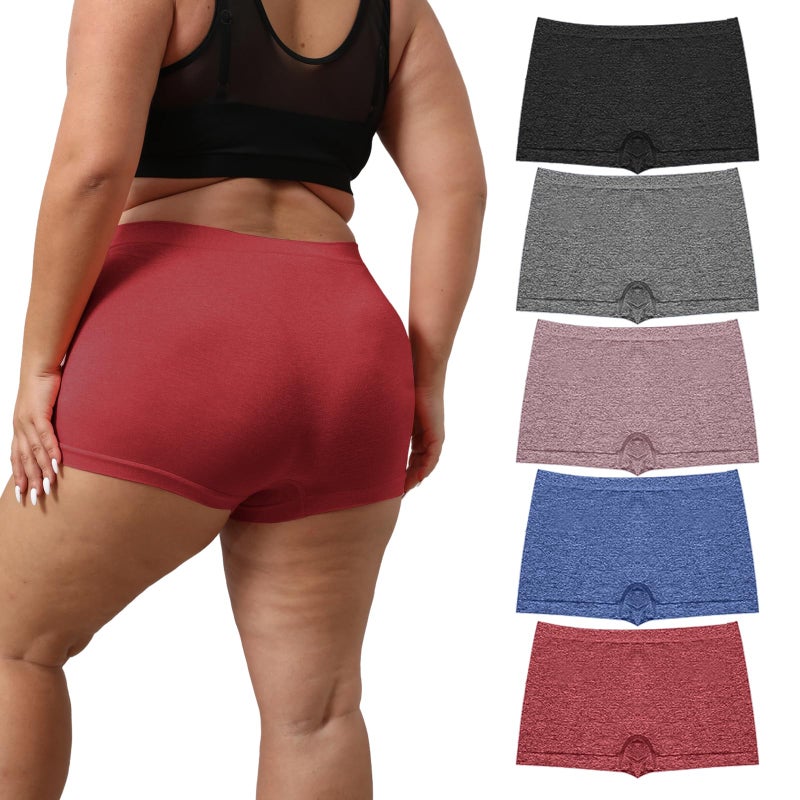 R RUXIA Women's Boyshort Panties Plus Size Boyshorts Underwear for Women Stretch Boxer Briefs 5 Pack - Image 1