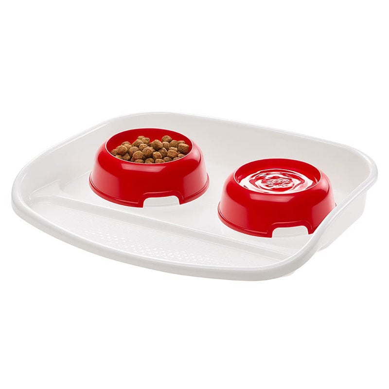Ferplast Lindo Cat and Dog Bowls with Tray, 44.5 x 34 x 7 cm, 0.6 Liter, Red - Image 1