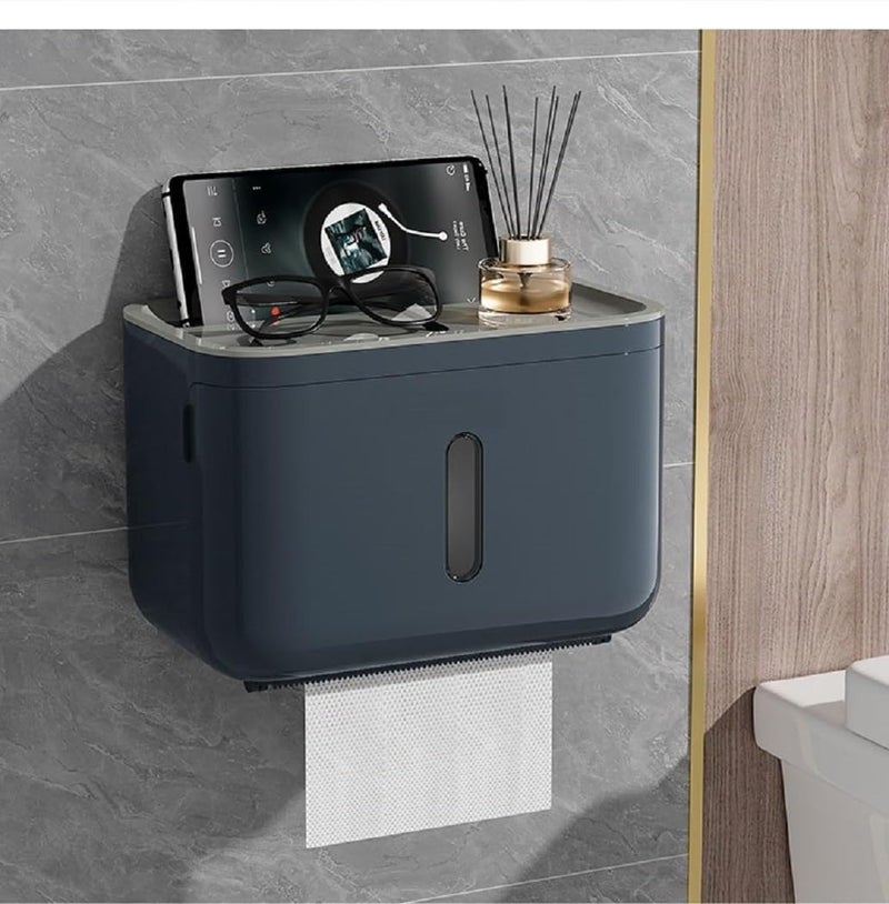 Zeinwap Self Adhesive Toilet Paper Holder for Bathroom with Mobile Stand, Wall Mounted Tissue Paper Holder, Toilet Paper Roll Holder for Bathroom, Bathroom Accessories (Navy Blue) - Image 1